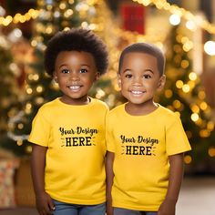 Customizable Crew Neck Christmas T-shirt, Gift Crew Neck T-shirt With Custom Print, Customizable Yellow Cotton T-shirt, Christmas Mockup, Blank T Shirt, American Model, Blank T Shirts, T Shirt Mockup, Small Business Owners