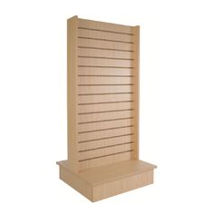 a wooden shelf with slats on it