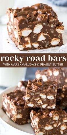 no bake rocky road bars on a plate