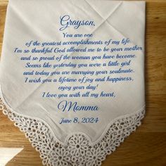 What to Give My Daughter on Her Wedding Day Personalized Handkerchief - Etsy Personalized Cotton Handkerchiefs, Personalized Handkerchiefs For Bridesmaids, Mother's Day Gift, White Cotton Handkerchiefs Gift Set, White Cotton Handkerchiefs For Gifts, Customizable Handkerchiefs For Mother's Day, Mother's Day White Cotton Handkerchiefs, White Cotton Handkerchiefs For Mother's Day, Elegant Personalized Handkerchiefs For Mother's Day, Customizable Handkerchiefs For Wedding Gift On Mother's Day