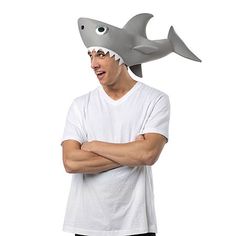 Man-Eating Shark Adult Hat. The perfect summer item for the beach festivals or concerts. Beware of the waters! Includes: Grey shark hat. One size fits most adults upto Large. Shirt and pants are not included.Base Material: 100% PolyesterCare: Hand WashCountry of Origin: Made in US Shark Halloween, Shark Hat, Man Eating, Shark Costumes, Shark Man, Halloween Express, Beach Festival, Halloween Hats, Funny Costumes