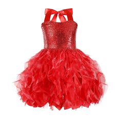 PRICES MAY VARY. Girls tutu dress's style: sleeveless sparkly stretchy red sequins top with layered handmade red swirls curly tulle, the fluffy princess dress with lining, halter type style tie around the neck, and the straps are adjustable. Girls birthday dress material: Girls tulle dress is absolutely adorable! It have a reasonable diameter top, with a loose tie (so you can adjust higher/lower as needed to fit your kid), and the bottom is layers and layers of tulle that always look puffy rathe Red Dresses For Kids, Girls Red Christmas Dress, Red Tutu Dress, Kids Prom Dresses, Princess Tutu Dresses, Sneaker Ball, Girls Sequin Dress, Red Tutu, Prom Outfit