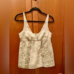 New!!! Beautiful Damask/ Jacquard Camisole By Mint W Silk Organza & Adjustable Straps. Size 4; Fits Like 2. Silver Tops For Summer Wedding, Silver Wedding Tops For Summer, Summer Wedding Silver Tops, Elegant Silver Tank Top For Spring, Silver Sleeveless Top For Wedding, Silk Cami, Cream Style, Purple Silk, Silk Organza