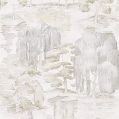 an artistic wallpaper with trees and water in the foreground, on a white background