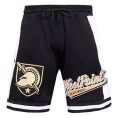 Perfect for wearing to the next Army Black Knights game or lounging around the house, these Script Tail DK 2.0 shorts are a must-have piece of gear. Crafted by Pro Standard, they feature bold heat-sealed embroidered graphics that stand out in raised detail. Mesh panels and an adjustable waistband provide plenty of comfort, while three pockets allow ample space to store small objects. Next time your outfit needs a splash of Army Black Knights spirit, these shorts are the ones to slip into. Elasti Team Logo Shorts For Sports, Sporty Game Day Shorts, Sporty Shorts For Game Day, Sporty Shorts With Team Logo For Sports Events, Sporty Team Logo Shorts For Sports Events, Casual Sports Shorts With Team Logo, Collegiate Black Bottoms For Sports Events, Black Logo Print Shorts, Black Sweat-resistant Shorts For Sports Events