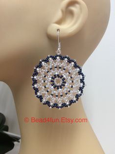 Seed Beaded Earrings, Name: “The North Shore” Mandala Earrings, American Made, High Fashion, Cowgirl , Trendy , Ear Art, Western Style, by Bead4Fun on Etsy Silver Beaded Round Earrings Gift, Silver Beaded Round Earrings For A Gift, Bohemian Round Beaded Earrings With Silver Beads, Beaded Mandala, Earrings Name, Seed Beaded Earrings, Fashion Cowgirl, Jewelry Western, Mandala Earrings