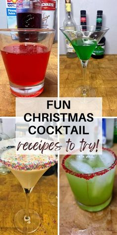 Check out this list of fun christmas cocktail recipes to try.  These range from festive xmas drinks like a grinch cocktail to xmas party drinks like gingerbread martinis. Cocktail For Christmas, Christmas Day Drinks, Christmas Boozy Drinks, Festive Drinks Christmas