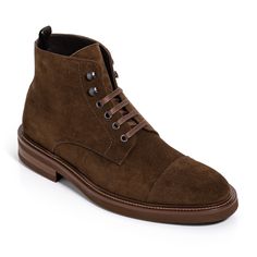 A marvelous multi-purpose boot style that will take you anywhere you need to go. Infinitely versatile in the perfect shade of brown suede to go with your dark or washed denim, cotton trousers, or charcoal wool pants or a blue suit. The cap toe styling is amped up by the carefully designed details of graphite silver eyelets, speed lace hooks and the flat cotton laces (extra pair included). Note the stitched leather L welt and flexible and durable textured rubber sole. Accessorize with our Brown Suede Belt or Brown Aero Suede Belt. Shade Of Brown, Formal Belts, Cap Toe Boots, Formal Accessories, Silver Eye, Boot Style, Suede Belt, Cotton Trousers, Shoe Tree