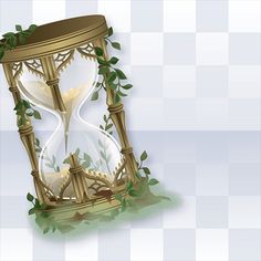 an hourglass with leaves and vines on it