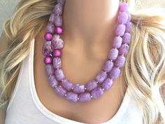 "A classic color that never goes out of style! Lavender / light purple beaded necklace and earring set. Necklace is 16 inches long with a 4 inch extender chain. Earrings are 2\" drop, a matching lavender bead with a fish hook style hardware. Thank you for supporting handmade and small American business! Hate to wait? Me too! I ship 6 days a week. Like this style but prefer another color? Check out our other BIG BEAD necklaces: https://www.etsy.com/shop/PolkaDotDrawer?ref=hdr_shop_menu&search Purple Large Beaded Necklace, Handmade Purple Beaded Necklace For Weddings, Elegant Purple Necklace With Large Beads, Purple Single Strand Beaded Necklace, Purple Large Beads Jewelry For Gift, Purple Large Beads Jewelry Gift, Elegant Lavender Beaded Necklace With Adjustable Fit, Gift Purple Large Beads Jewelry, Elegant Purple Beaded Necklace For Wedding