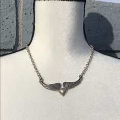 Beautiful And Bold! Sterling Silver Heart And Angel Wings Necklace. Stamped 925. Never Been Worn. 18 Inches In Length. Angel Wings Necklace, Wings Necklace, Angel Wing Necklace, Angel Necklace, Wing Necklace, Sterling Silver Heart, Silver Heart, Angel Wings, Womens Jewelry Necklace