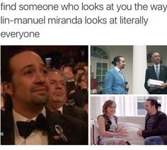 people are looking at each other in the same photo, and one person is wearing a tuxedo