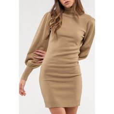 Introducing the August Sky Women's Lantern Sleeve Sweater Mini Dress, the epitome of versatile style. This dress boasts long lantern sleeves adorned with ribbed trim at the cuffs, hemline, and neckline, creating a chic and cozy look. Form-fitting and unlined, it hugs your curves with elegance, making it a wardrobe essential. Its mini length adds a flirty touch to your ensemble. Plus, the simplicity of its design allows you to easily accessorize and personalize your look. From statement jewelry t Tan Long Sleeve Sweater Dress, Beige Knee-length Sweater Dress, Beige Knit Knee-length Sweater Dress, Beige Long Sleeve Ribbed Sweater Dress, A-line Stretch Sweater Dress, Lantern Sleeve Sweater, Long Balloons, Favorite Boots, Mini Sweater Dress