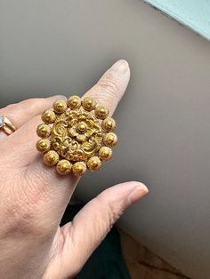 Indian Bridal Traditional One Gram Jewelry flexible resizable Ring Height = 30 mm || Width = 27 mm Adjustable Antique Ring Gorgeous 24 K gold plated.