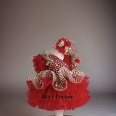 Festive Gold Tulle Dress, Red Ruffled Gown For Pageant, Red Ruffled Gown For Pageants, Red Fitted Princess Dress For Birthday, Fitted Red Princess Dress For Birthday, Elegant Red Gown For Dress-up, Red Tulle Gown With Ruffles, Red Princess Dress With Ruffles, Red Tulle Pageant Dress For Dress-up