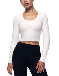 PRICES MAY VARY. Cream Collection Top: Crop tops are made from soft fabric that feels cream smooth on your skin. They are lightweight, breathable, quick-drying, moisture-wicking and resistant to sweat stains brings you the best sports experience. Removable Padding Bra: Yoga crop tops for women feature an inner removable cups with hidden small opening on both sides, easy to clean and adjust. The pad cups provide support and shock protection. U Neck Design: Athletic shirts tops cut with flattering Sides Easy, Yoga Tees, Without Bra, Sweat Stains, Workout Crop Top, Lounge Lingerie, Athletic Top, Top Crop, Womens Long Sleeve Shirts