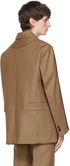 Paneled wool and polyester-blend twill coat with houndstooth pattern. Pinched seams throughout. · Peaked lapel · Double breasted button closure · Welt pockets · Flap pockets · Two-button surgeon's cuffs · Logo-engraved rivet hardware at back collar · Fully lined Supplier color: Brown Fendi Clothing, Twill Coat, Houndstooth Blazer, Houndstooth Pattern, Breasted Blazer, Double Breasted Blazer, Welt Pockets, Luxury Streetwear, Double Breasted