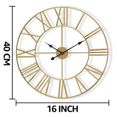 a large clock with roman numerals on the face is shown in gold and black