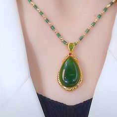 This exquisite emerald Jade stone necklace features a sophisticated water drop pendant. The beautiful jade gives the necklace a timeless look that can make any outfit special. Enjoy its natural elegance to enhance your style!

Natural emerald Jade stone
Chain length: 45 CM (+ 5 cm adjustable chain)
High quality alloy
Pendant size:30*55mm
Adjustable lobster clasp size - one size fits all
Hypoallergenic, lead and nickel free

If you aren't in LOVE with your purchase, please let us know within 30 d Birthday Friend Gift, Jade Rabbit, Birthday Friend, Rabbit Charm, Necklace Packaging, Lovers Necklace, Necklace Patterns, Necklace For Girlfriend, Drop Pendant Necklace