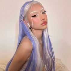 Lace Front Wig Virgin Human Hair Purple Highlight 150%Density 18" Straight Lace Front Wig, Dyed Hair Inspiration, Pretty Hair Color, Dye My Hair, Hair Dye Colors, Hair Reference, Hair Inspiration Color, Hair Inspo Color, Jeffree Star