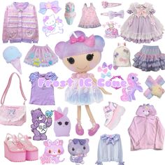 a doll with lots of accessories including shoes, clothing and other items for her to wear