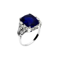 1stdibs.com | Art Deco 10.15 Carat Ceylon Blue Sapphire & Diamond Ring Luxury Cushion Cut Sapphire Diamond Ring, Formal Sapphire Ring With Brilliant And Cushion Cut, Formal Sapphire Ring With Cushion Brilliant Cut, Formal Sapphire Ring With 17 Jewels In Platinum, Sapphire Platinum Diamond Ring Cushion Cut, Sapphire Cushion Cut Diamond Ring In Platinum, Formal Cushion Cut Sapphire Ring With Diamond, Platinum Sapphire Cushion Cut Diamond Ring, Formal Fine Jewelry Sapphire Cushion Cut Ring