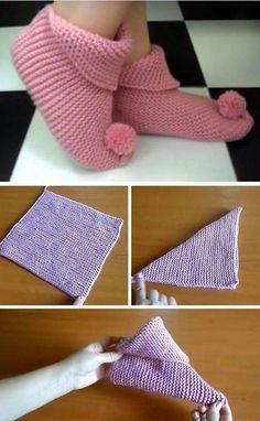 crocheted slippers are being worked on by someone using the same technique as their feet