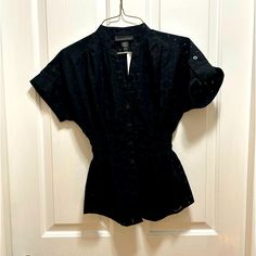 Nwot Women’s Black, Short Sleeve Shirt, Elastic Waist Extra Small By Attention Smoke Free Home Semi Sheer Buttons On The Sleeves V Neck Aproximate Showed Her To Hem 24 Inches Approximate Armpit To Armpit 18 Inches Bin A3 Button-up Cotton Top For Night Out, Cotton Button-up Top For Night Out, Edgy Short Sleeve Tops For Workwear, Edgy Short Sleeve Tops For Work, Edgy Button-up Top For Spring, Edgy Black Button-up Tops, Victorian Outfits Women, Womens Capsule Wardrobe, Grunge Tops