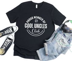 Cool Uncles Club Shirt. Please refer to our size chart in the thumbnails for exact dimensions. This classic unisex jersey short sleeve tee fits like a well-loved favorite. Soft cotton and quality print make users fall in love with it over and over again. These t-shirts have-ribbed knit collars to bolster shaping. The shoulders are tapered for a better fit over time. Dual side seams hold the garment's shape for longer.  .: Made with 100% Airlume combed and ring-spun cotton, a lightweight fabric ( Uncle Tshirt Funny, Gift For Uncle, Uncle Tshirt, Uncle Birthday, Cool Uncle, Club Shirts, Leisure Wear, Jersey Shorts, Lightweight Fabric