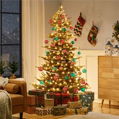 a decorated christmas tree in a living room