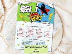 an instant printable superhero party game for kids