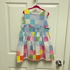 New. Size 5-6y. Blue Pink Green And Yellow Geometric Square And Rectangular Pattern Dress. Sleeveless. Zips In Back. Lined. No Trades. Colorful Playful Sleeveless Dress, Colorful Sleeveless Playful Dress, Multicolor Sundress For Summer Play, Multicolor Summer Sundress For Play, Multicolor Sleeveless Sundress For Playtime, Multicolor Sleeveless Sundress For Playdate, Fun Multicolor Sundress For Playtime, Multicolor Summer Sundress For Playtime, Multicolor Sleeveless Sundress For Babies