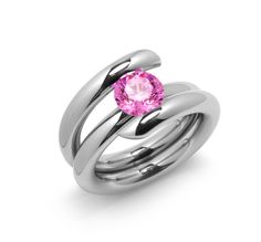 Pink Sapphire High Setting Bypass Tension Set Ring in Stainless Steel | Taormina Jewelry Minimal Beauty, Tension Ring, Tension Setting, Minimalist Beauty, Set Ring, Mens Pendant, Steel Jewelry, Stainless Steel Jewelry, Pink Sapphire