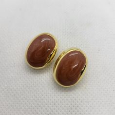 Beautiful And In Like New Condition. Never Worn Classic Oval Clip-on Earrings With Polished Finish, Classic Oval Cabochon Clip-on Earrings, Oval Cabochon Clip-on Earrings Gift, Polished Oval Clip-on Earrings, Vintage Oval Earrings With Polished Finish, Brown Oval Earrings Gift, Brown Oval Earrings As A Gift, Brown Oval Earrings For Gift, Elegant Oval Brown Earrings