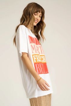 Our Fancy Drinks Relaxed Tee features our fan-favorite relaxed fit and a soft, 100% cotton fabric. This classic tee style includes a crew neckline and drop shoulders. The color block text graphic adds a playful pop, making ordering your first drink of the weekend thaaat much easier. Martini for us, please! Comes in one size fits most Oversized fit 100% Cotton Retro Soft-washed White T-shirt, Retro White Soft-washed T-shirt, White Soft-washed Graphic Tee, Soft-washed White Graphic Tee, Trendy White Soft-washed T-shirt, Trendy Soft-washed White T-shirt, Kimono Outerwear, Block Text, Felt Cowboy Hats