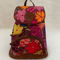 Unique Guatemalan Handmade Backpack. Large And Spacious! Great Quality Work Made By Our Guatemalan Artisans. Embroidered Backpack For Daily Use, Embroidered Shoulder Backpack For Daily Use, Casual Embroidered Backpack For Everyday Use, Embroidered Shoulder Backpack, Multicolor Leather Backpack, Multicolor Rectangular Leather Backpack With Adjustable Strap, Multicolor Leather Standard Backpack, School Backpack With Floral Embroidery, Multicolor Leather Backpack For Everyday Use