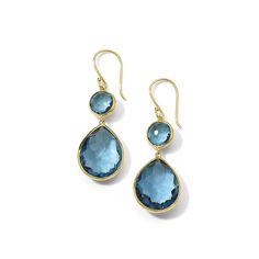 Ippolita takes inspiration from fine art for her jewelry collections — these handcrafted earrings have a silhouette that subtly nods to mobile sculpture. They come in 18K yellow gold and feature a duo of faceted stone drops, both formed from exquisite London blue topaz.  18K Gold Gemstones: London Blue Topaz Length: 1.69" Candy Snowman, London Blue Topaz Jewelry, Hinged Ring, Rock Candy, Teardrop Necklace, Dangly Earrings, Swiss Blue Topaz, Handcrafted Earrings, Amethyst Earrings