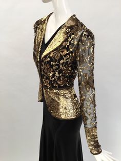 1930s Jacket Gold Sequinned and Beaded French Couture Vintage | Etsy Fitted Sequin Fabric For Evening Fall, Elegant Evening Sequin Fabric For Fall, Embellished Sequin Fabric For Fall Fitted Outfits, Festive Fitted Sequin Fabric For Evening, Fall Embellished Sequin Fabric In Fitted Style, Fall Embellished Fitted Sequin Fabric, Fitted Sequin Fabric For Festive Evening Occasions, Fitted Sequin Fabric For Evening And Festive Occasion, Elegant Embellished Sequin Fabric For Fall