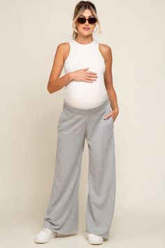 Heather Grey Soft Fleece Wide Leg Maternity Lounge Pants– PinkBlush Comfy Maternity Leggings, Maternity Flair Pants, Boho Pants Pregnant, Plus Size Maternity Winter Clothes, Best Maternity Dress Pants, Pregnancy Formal Pants, Third Trimester Loungewear, Maternity Sweat Set, Maternity Leather Pants