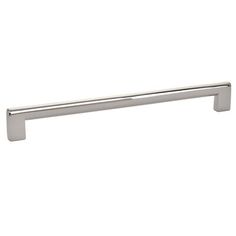 a stainless steel cabinet handle on a white background