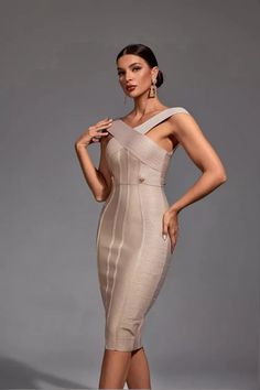 Glamorous Off-shoulder Bodycon Dress For Formal Occasions, Glamorous Bodycon Bandage Dress For Prom, Glamorous Off-shoulder Midi Dress For Date Night, Elegant Evening Mini Dress With Bandage Details, Elegant Bodycon Mini Strapless Dress, Elegant One Shoulder Bandage Dress For Party, Mini Length Evening Bandage Dress, Elegant One-shoulder Bandage Dress For Party, Cocktail Bandage Dress With Asymmetrical Neckline