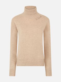 Woman knitted beige turtleneck sweaterBlended cashmereRegular fitElastic waistbandComposition: 40% Wool, 30% Viscose, 20% Poliamide, 10% Cashmere Beige Turtleneck, Cashmere Color, Saint Barth, Jeans Jumpsuit, Luxury Accessories, Yoga Wear, The Chic, Style Icon, Turtleneck Sweater