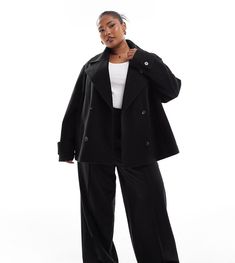 Frakker og jakker fra ASOS Curve Vi elsker overtøj Hakrevers Knapstolpe Sidelommer Regular fit Fashion Basics, Wool Pea Coat, Spring Floral Dress, Plus Size Coats, Asos Curve, Wool Peacoat, Jumpsuit Shorts Rompers, Notch Collar, Long Black Dress