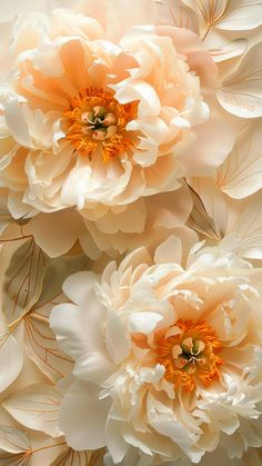 three large white flowers with orange centers