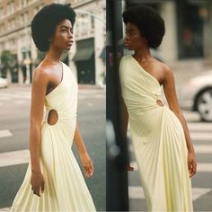 The Delfina Dress Is Asymmetrically Draped And Pleated For The First Time From Alc's Buttery Vegan Leather In Cheery Canary Yellow. This One-Shoulder Silhouette Features A Confident Side Cutout And High-Low Hem. Styling Tip: Pair Strappy Heels And Bold Hoop Earrings To Stand Out On The Party Circuit, Or Steer In An Understated Direction With Padded Slide Sandals. - 95% Viscose 5% Elastane - Coating: 100% Polyurethane - Lining: 82% Polyamide 18% Elastane - Dry Clean - Fully Lined - Side Zip - Len Yellow Midi Dress With Fitted Asymmetrical Neckline, Yellow One-shoulder Midi Dress For Evening, Yellow One-shoulder Evening Midi Dress, Elegant Yellow Asymmetrical Maxi Dress, Yellow Draped Cocktail Dress, Yellow One-shoulder Fitted Maxi Dress, Yellow Asymmetrical Maxi Dress For Party, Yellow A-line Midi Dress For Evening, Yellow Fitted One-shoulder Maxi Dress