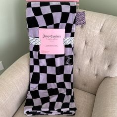 Juicy Couture Checkered Black & Purple Plush Throw Blanket - Nwt - Color: Black And Purple - Super Soft! - Size: 50" X 70" - 100% Polyester Smoke Free Home! Experienced And Fast Shipper! Please Visit My Closet For More Juicy Couture Blankets, Bags, And More! Juicy Couture Bedding, Plush Throw Blanket, Juicy Couture Black, Plush Throw Blankets, Black And Purple, Apartment Ideas, Juicy Couture, Blankets & Throws, Blankets