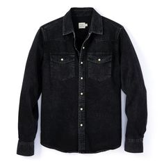 Authentically American, the Bone Button Western combines iconic Western Frontier design with the best damn manufacturing this side of the Mississippi Flint And Tinder, Denim Western Shirt, Western Frontier, Mens Western, Western Denim Shirt, Black Long Sleeve Shirt, Western Shirt, Western Shirts, Black Button