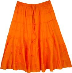 This cute short skirt in tangy orange color with horizontal panels that add flare is ideal for the summer season.  The elastic waistband features drawstrings for perfect fit. #tlb #JuniorPetite #TieredSkirt #vacationclothing #beachwrap #Solid #shortskirt #tieredskirt #orangesummercottonskirt Orange Tiered Skirt With Elastic Waistband, Orange Summer Skirt With Elastic Waistband, Summer Orange Skirt With Elastic Waistband, Casual Orange Tiered Skirt Bottoms, Casual Orange Tiered Skirt, Orange Beach Skirt With Elastic Waistband, Orange Cotton Mini Skirt, Orange Tiered Skirt, Orange Aura