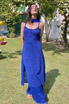 Shop for Label Aishwaryrika Blue Georgette Chikankari Strappy Kurta Set for Women Online at Aza Fashions Ethnic Outfits Aesthetic, Traditional Suits For Women Indian, Aesthetic Ethnic Wear, Indian Punjabi Dress, Aesthetic Indian Outfit, Strappy Kurta, Simple Indian Suits, Indian Fits, Indian Dress Up