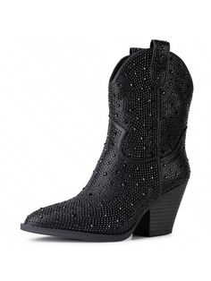 Diamantes de imitación negros De moda Collar   Liso Botas occidentales Embellished Disco Outfits, Cowboy Boots For Women, Cowboy Ankle Boots, Classic Cowboy, Booties For Women, Boot Design, Cowgirl Cowboy, Western Boots Women, Country Concert